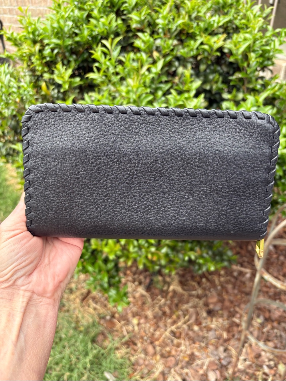 Tory Burch Black Pebbled Leather Whipstitch Zip Wallet - Picture 6 of 10